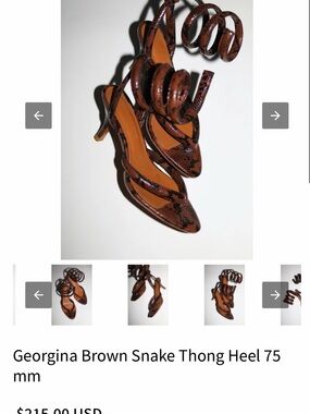 Brown Snake-Print Thong Heel with Wrap Strap